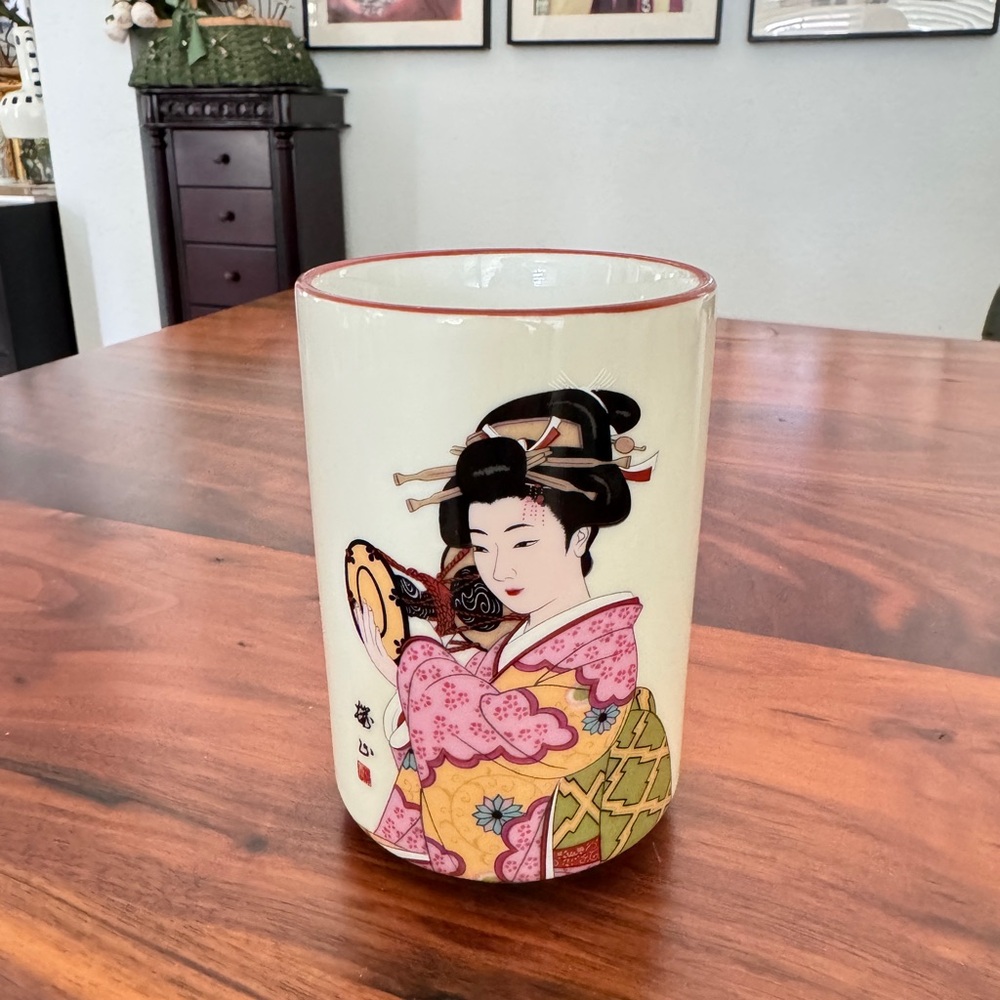Vintage Japanese Geisha Girl Cup Mug Vase Hand Painted Made In Japan